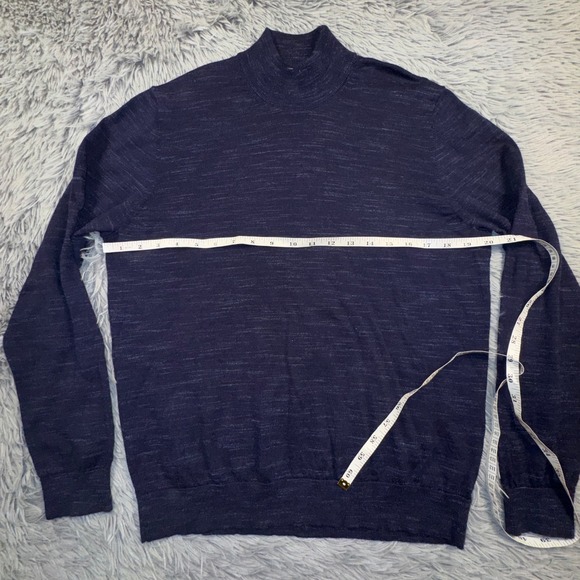 ASH & ERIE Mens Medium Navy Blue Marled Mock Neck Sweater Extrafine Merino Wool - Picture 4 of 11